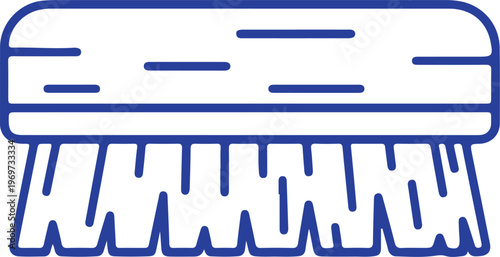 Blue Line Art Illustration of a Clothes Brush