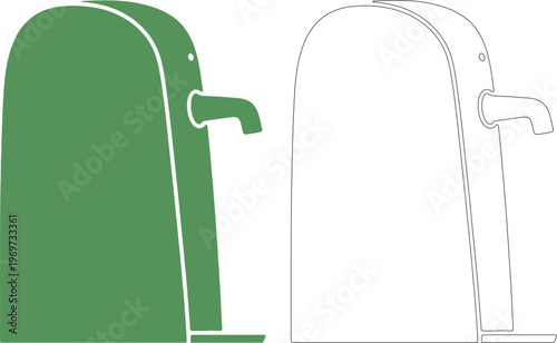 Green and white water purifier silhouettes