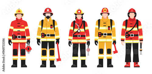 A set of firefighter holding a fire hose, minimalist flat design, no borders, bold and clean, white background.