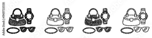 Sketch fashion accessories icon design set
