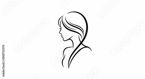 Elegant silhouette of a woman's profile with flowing hair