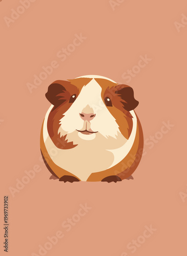 Round guinea pig illustration with brown and white fur, flat vector art style, cute small pet animal on beige background.
