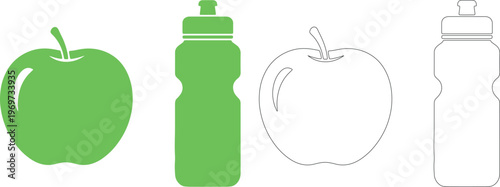 Green apple and water bottle silhouettes