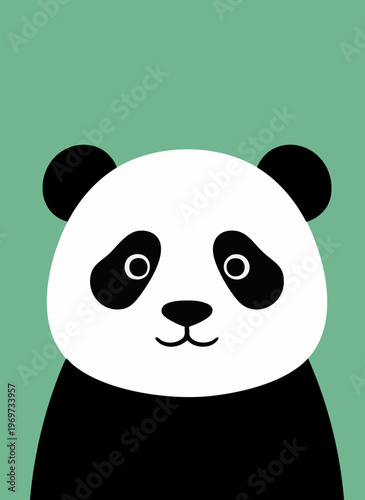 Adorable panda bear face closeup in flat design for wildlife conservation nature protection environment bamboo forest zoo animals.