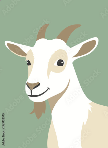 Charming white goat portrait in flat style for farm animal concept healthy food agriculture dairy production natural organic products.