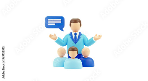 Business Presentation with Team and Speech Bubble