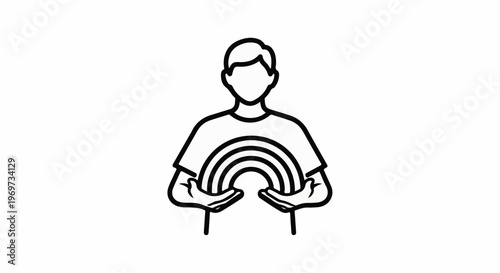 Person holding a rainbow symbol