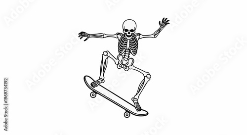 Skeleton performing tricks on a skateboard