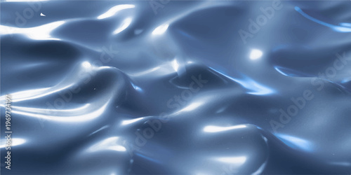 An abstract blue silk background features smooth satin waves and flowing fabric textures in a liquid motion design with soft light purple patterns