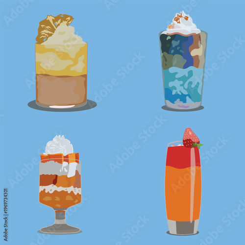 Set of Sweet Beverages Dessert Drinks Vector Illustration