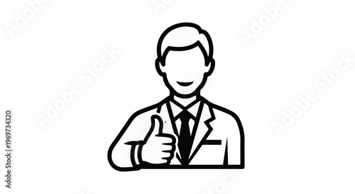 Person in suit giving a thumbs up gesture, simple outline graphic