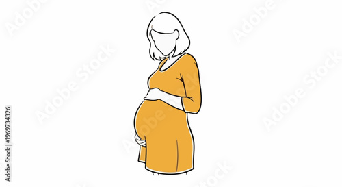 Sketch of a pregnant person in a yellow dress, looking down