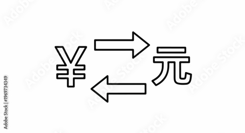 Exchange symbols for Yuan currency with directional arrows