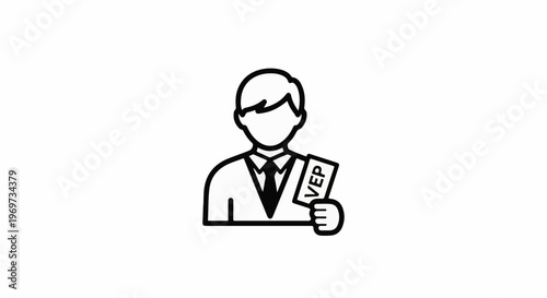 Person in suit with 'VEP' on card
