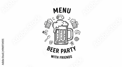 Sketchy beer mugs and party icons for a menu or event invite
