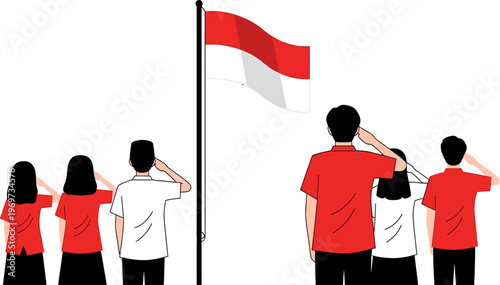 Patriotic citizens honoring their national flag by saluting it during a solemn public ceremony, symbolizing unity, respect, and independence for the nation