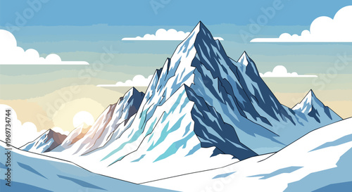 Majestic Snowy Mountain Peaks Landscape Illustration