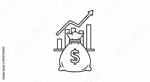 Money bag with rising graph and dollar sign indicating financial growth