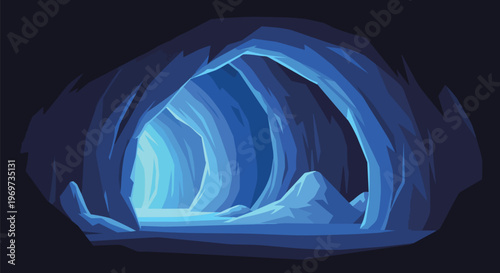 Mysterious Blue Ice Cave Interior Digital Illustration