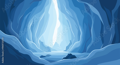 Abstract Ice Cave Interior with Glowing Light Background