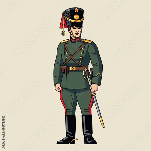 Illustration of a 19th Century Prussian Hussar Soldier in Uniform