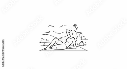 Relaxing outdoors on a sunny day with rolling hills and a floral accent