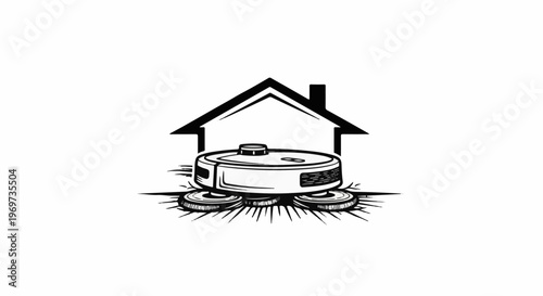 Robotic cleaner with spinning brushes operating under a house outline