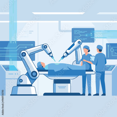 vector Smart hospital automation vector, robotic arms assisting doctors.eps