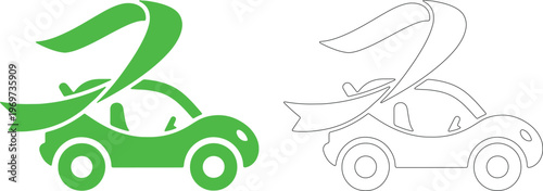 Green car with ribbon twist silhouette
