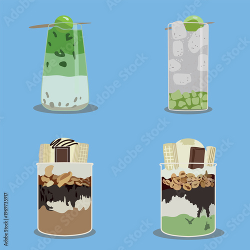 Set of Sweet Beverages Dessert Drinks Vector Illustration