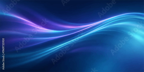 Abstract undulating lines of energy weave across a deep, ethereal blue backdrop, creating a sense of dynamic flow and cosmic beauty.