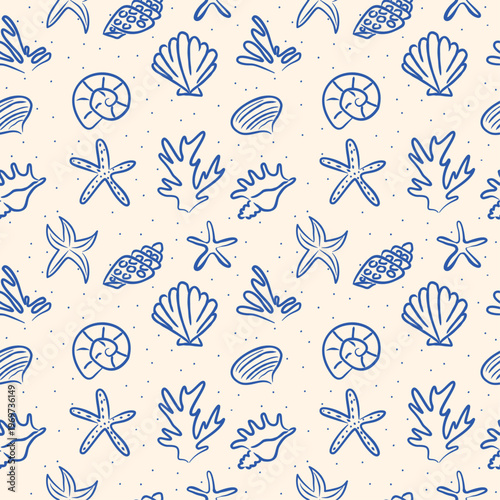 Mediterranean Sea Shells Seamless Pattern Dolce Vita Style