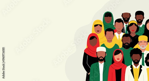 Diverse people stand together, illustrating multicultural community. Diverse people show unity and inclusion, with individuals from various ethnic backgrounds, symbolizing global understanding.