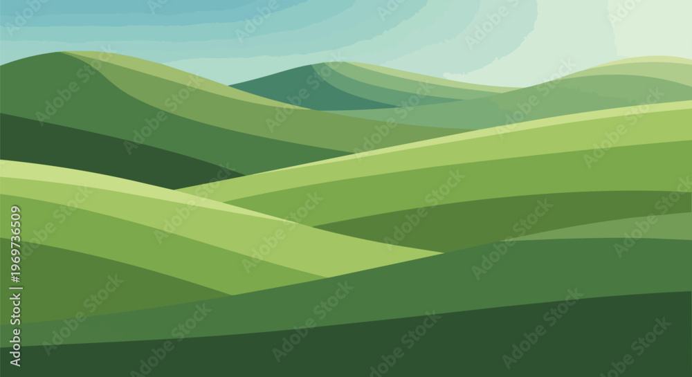 Obraz premium Abstract Green Rolling Hills Landscape Vector Illustration