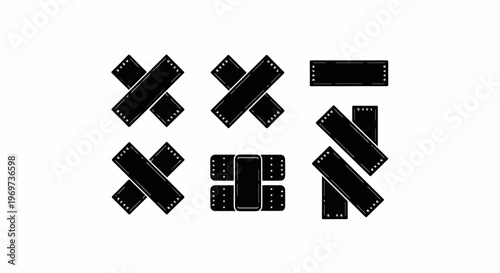 Multiple black adhesive bandage icons with a white outline on a white background