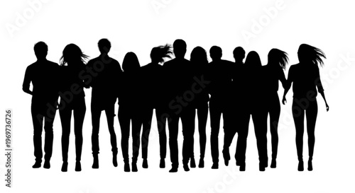 Silhouette of a diverse group of people walking together