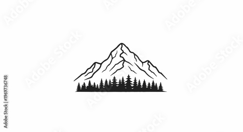 Simple black mountain silhouette with a line of pine trees below