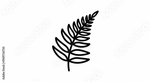 Simple black outline drawing of a delicate fern frond on a white background