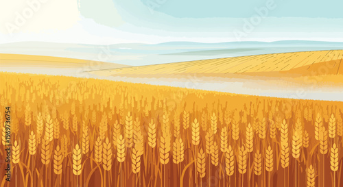 Golden Wheat Field Landscape at Sunset