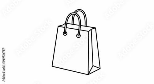 Simple black outline drawing of a paper shopping bag with handles