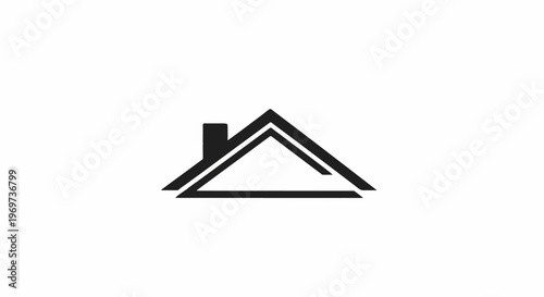 Simple black outline of a house roof with a chimney