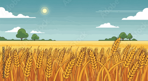 Pixel Art Wheat Field Landscape with Golden Crops and Blue Sky