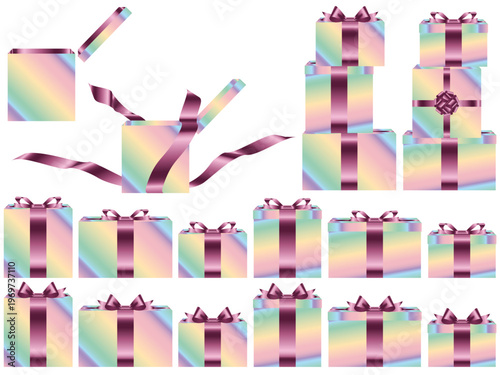 プレゼント箱横、虹、3ピンク