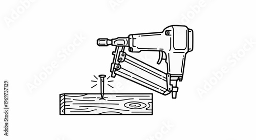 Nail gun drives nail into wooden plank