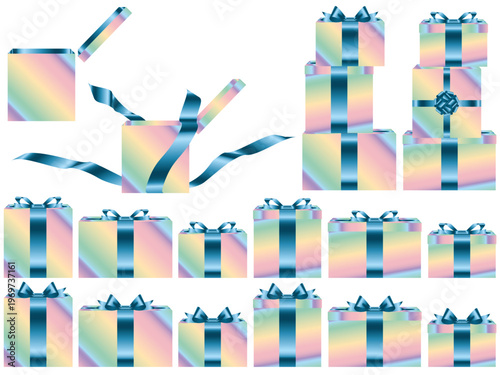 プレゼント箱横、虹、5水色