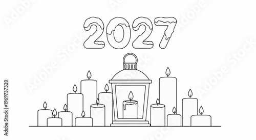 New Year's Eve celebration with festive candles and the year 2027