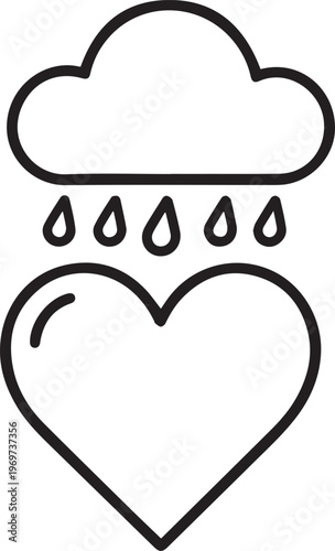 An illustration capturing a simple line art heart and cloud with raindrops, expressing emotion and a sense of vulnerability.