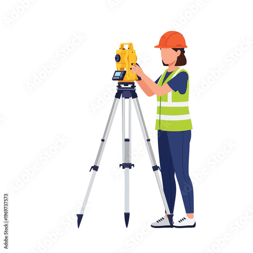 Surveyor using a theodolite for land measurement and engineering tasks