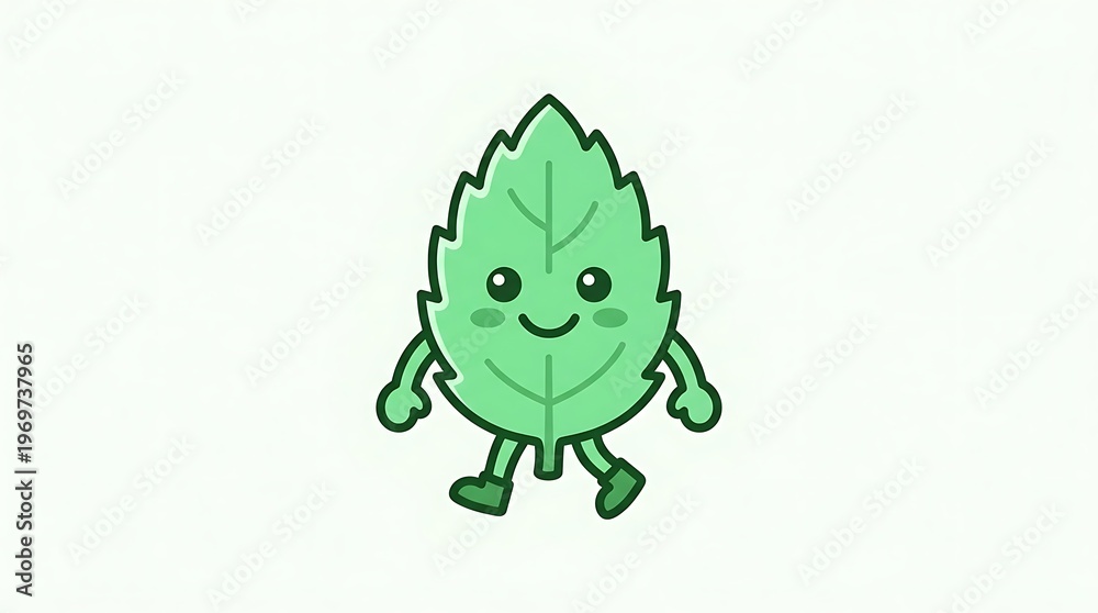Obraz premium Happy cartoon leaf character standing.