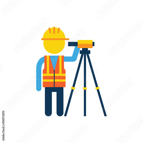 Construction worker with a survey level tool, representing the industry and surveying profession